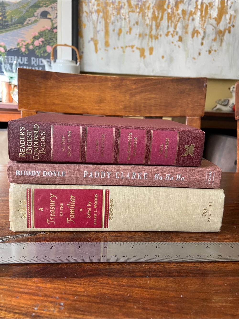 3 Vintage Red Maroon Beige HC Books Bookstack for Styling Decor or Reference
